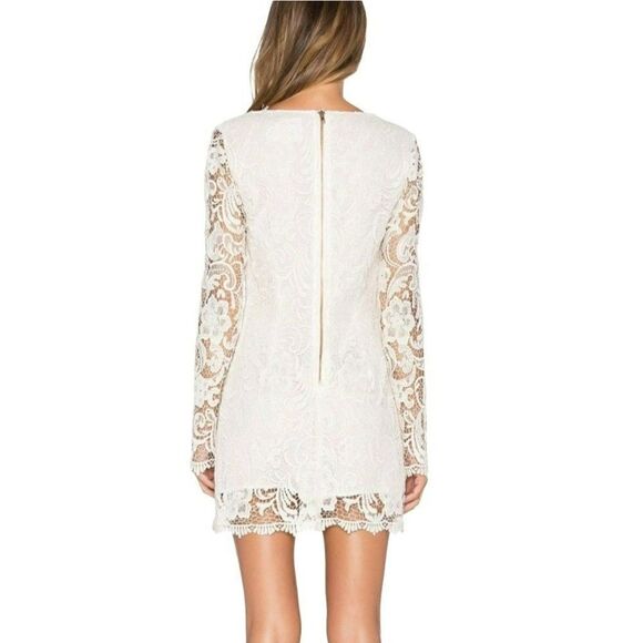 The Jetset Diaries Pisa Lace Bodycon Mini Dress Ivory Scallop Hem Women Small - Picture 3 of 12